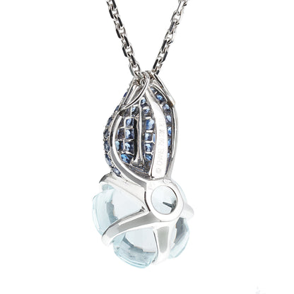 Chanel Camellia Sapphire 18k White Gold Pendant Necklace