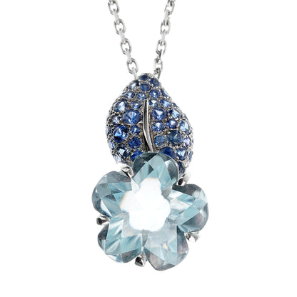 Chanel Camellia Sapphire 18k White Gold Pendant Necklace