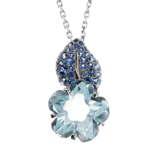 Chanel Camellia Sapphire 18k White Gold Pendant Necklace