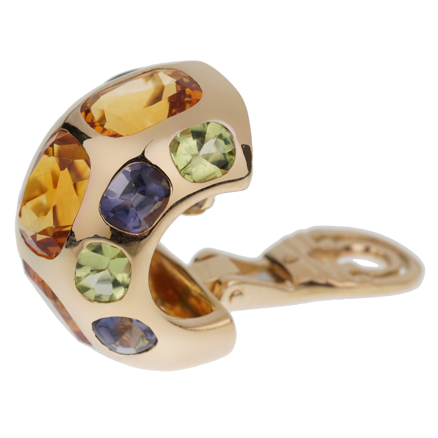 Chanel Coco Citrine Peridot Iolite Yellow Gold Hoop Earrings