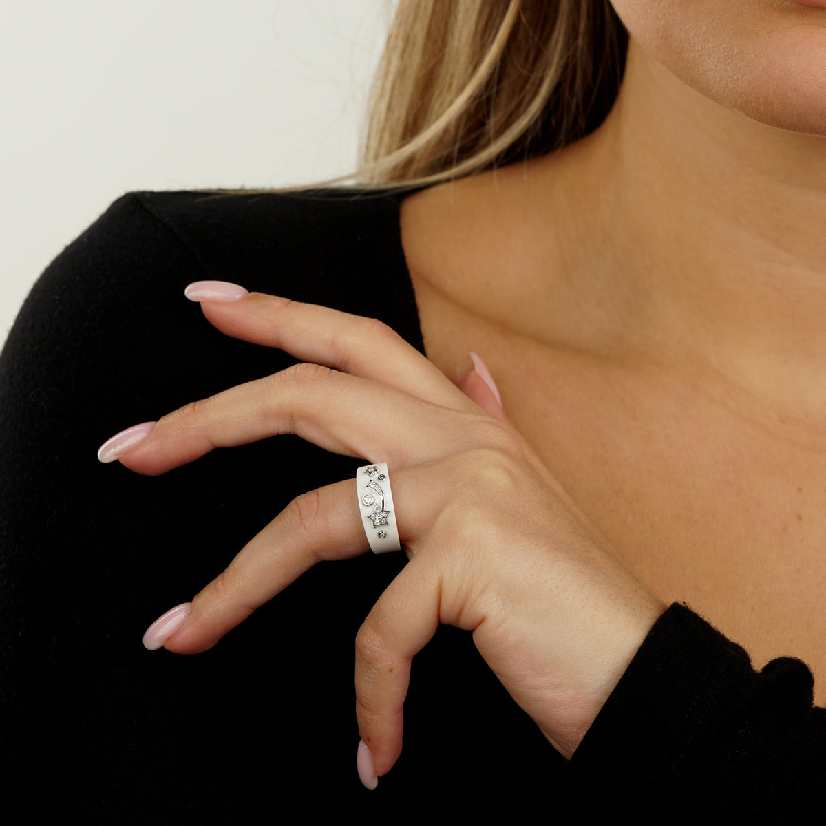 Chanel Comete Ceramic Diamond White Gold Ring