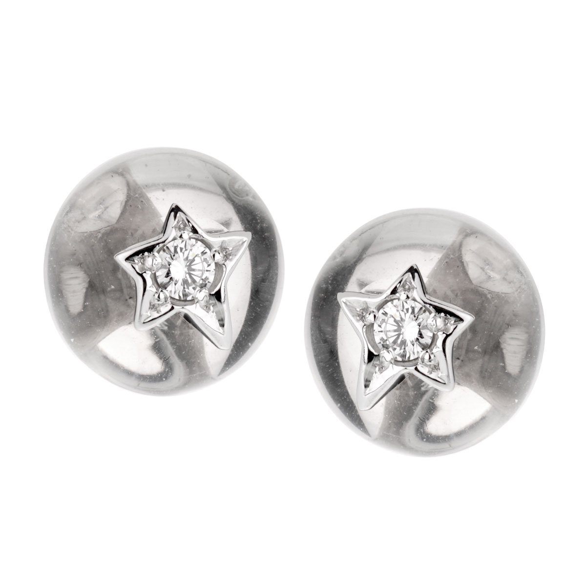 Chanel Comete Rock Crystal Diamond 18k White Gold Stud Earrings