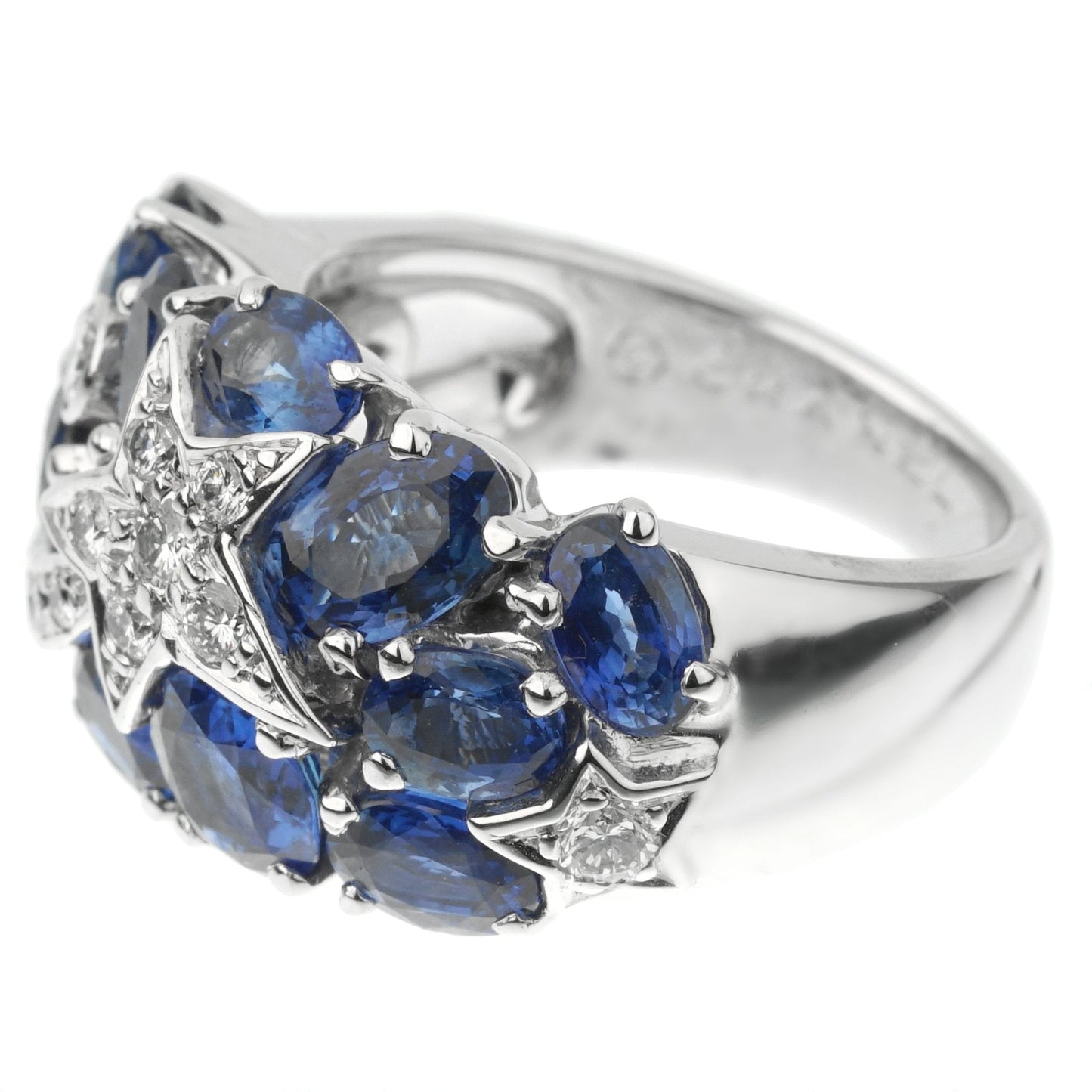 Chanel Comete Sapphire Diamond White Gold Ring Sz 5 3/4