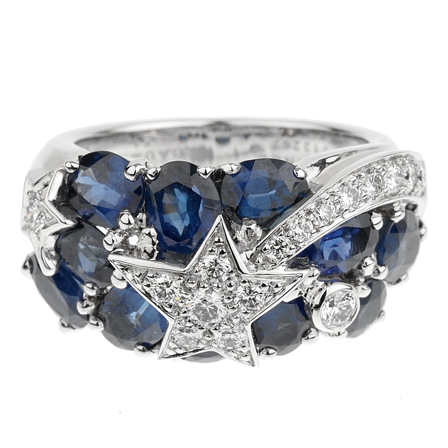 Chanel Comete Sapphire Diamond White Gold Ring Sz 5 3/4