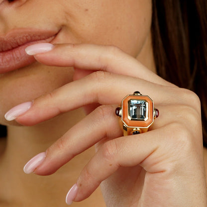 Chanel Coral Topaz Yellow Gold Cocktail Ring