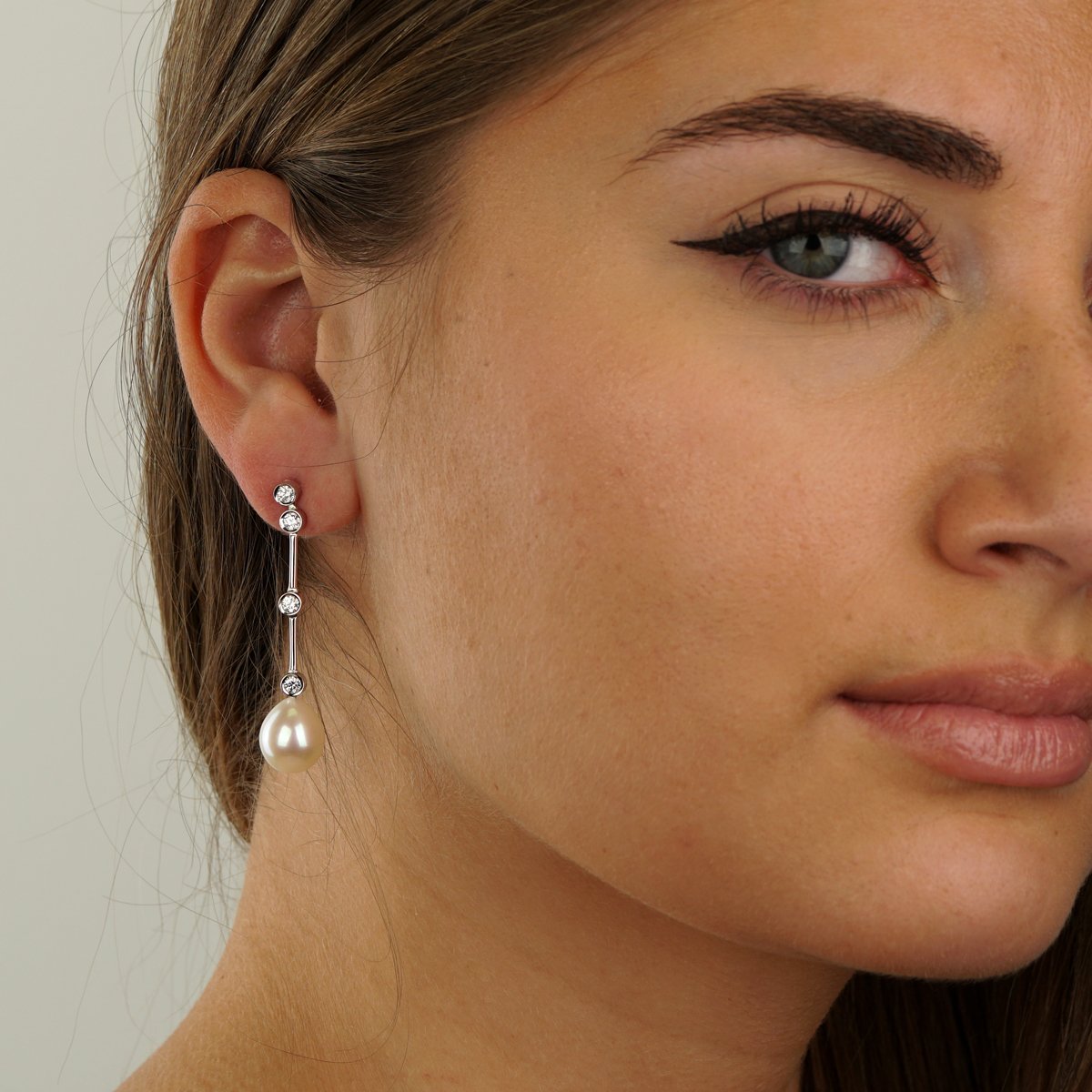 Chanel Pearl Diamond 18k White Gold Drop Earrings
