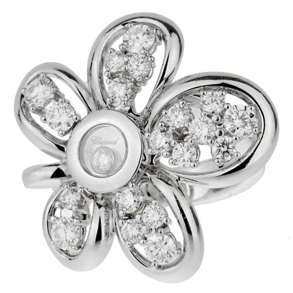 Chopard Flower Happy Diamond 18k White Gold Cocktail Ring
