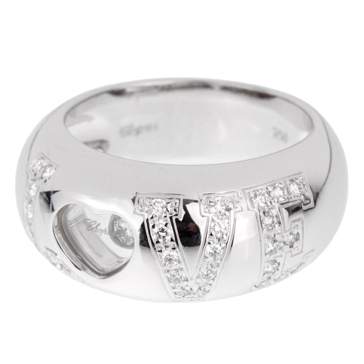 Chopard Happy Diamond Love 18k White Gold Ring Sz 4 1/2