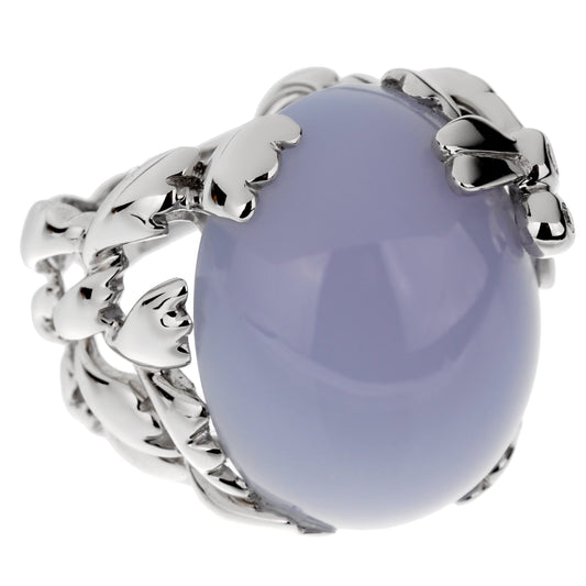 Christian Dior 40ct Blue Chalcedony Diamond 18k Gold Cocktail Ring Sz 6