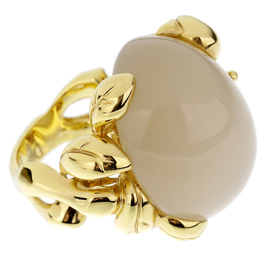 Christian Dior 40ct Moonstone Diamond 18k Yellow Gold Cocktail Ring Sz 4 3/4