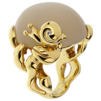 Christian Dior 40ct Moonstone Diamond 18k Yellow Gold Cocktail Ring Sz 4 3/4