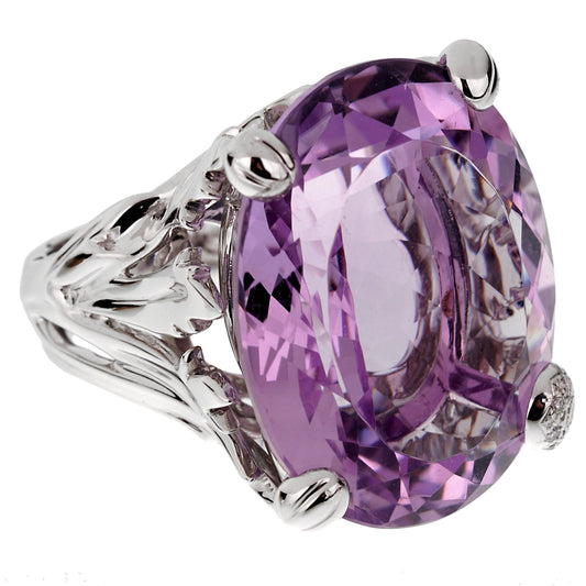 Christian Dior 44.5ct Amethyst Diamond Cocktail 18k White Gold Ring Sz 6 3/4