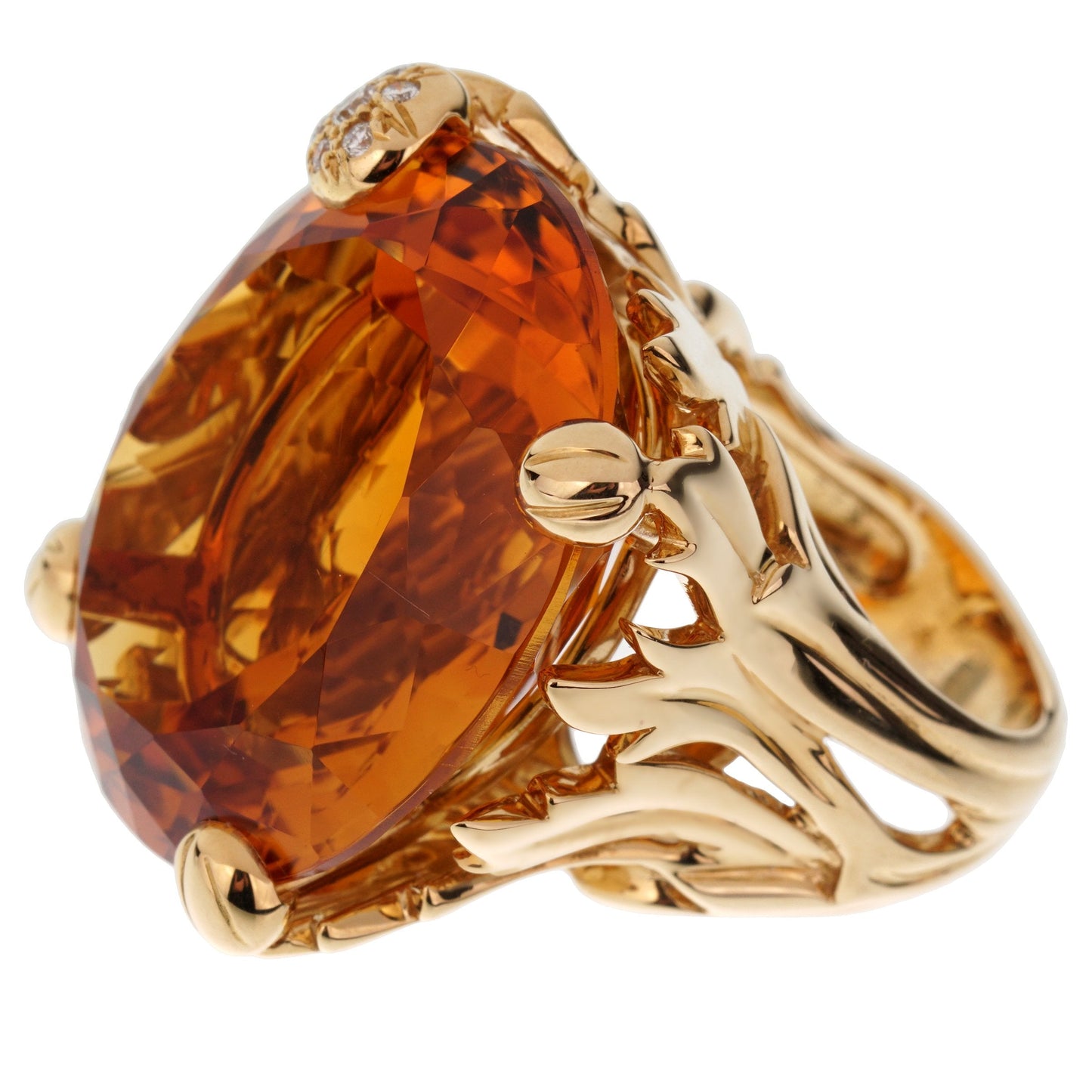 Christian Dior 44.5ct Citrine Diamond Cocktail 18k Yellow Gold Ring Sz 6 1/2