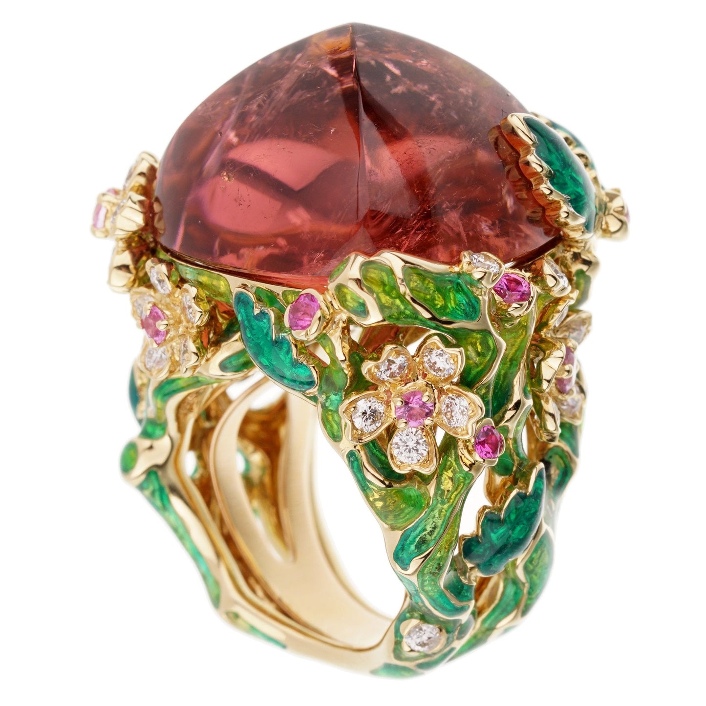 Dior Diorella 45ct Rubellite Diamond 18k Yellow Gold Cocktail Ring