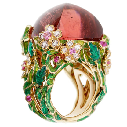 Dior Diorella 45ct Rubellite Diamond 18k Yellow Gold Cocktail Ring