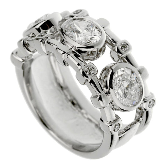Christian Dior Oval Diamond Cocktail White Gold Ring Sz 5 3/4