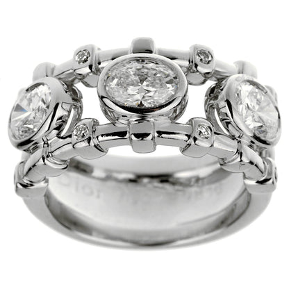 Christian Dior Oval Diamond Cocktail White Gold Ring Sz 5 3/4