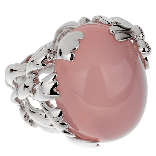 Christian Dior Pink Quartz Diamond 18k White Gold Cocktail Ring Sz 5 1/2