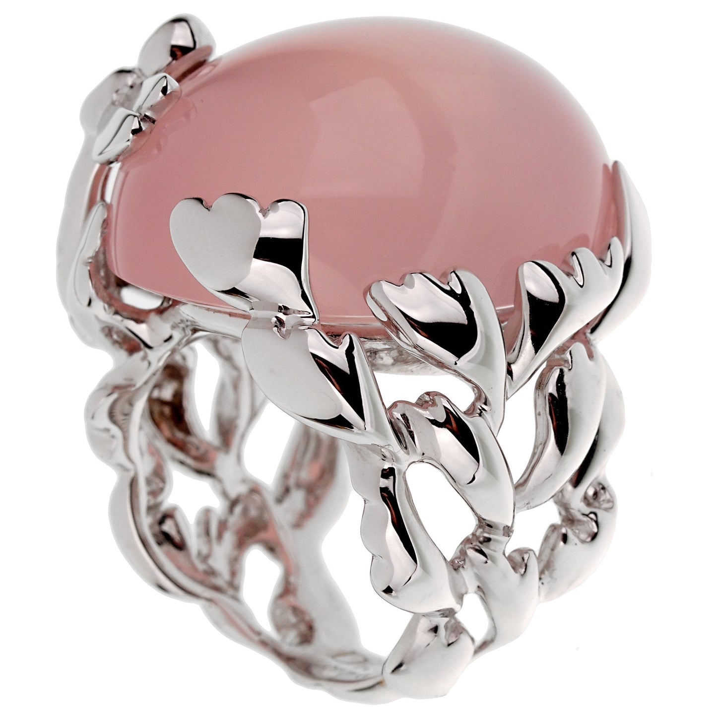 Christian Dior Pink Quartz Diamond 18k White Gold Cocktail Ring Sz 6 3/4