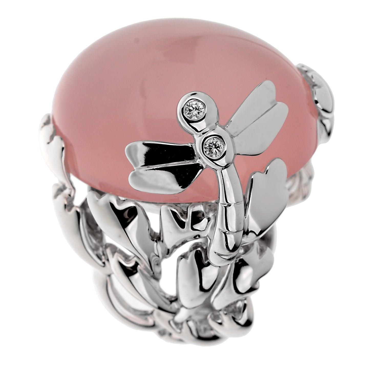 Christian Dior Pink Quartz Diamond 18k White Gold Cocktail Ring Sz 6 3/4