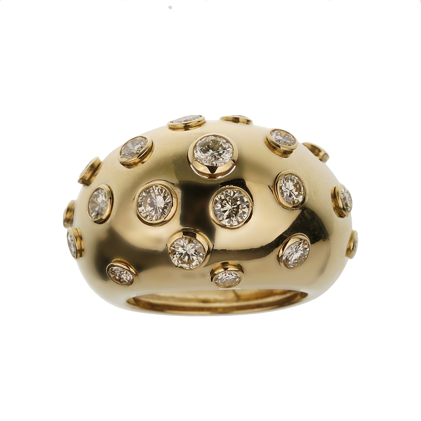 Christian Dior Vintage Bombe Diamond 18k Yellow Gold Cocktail Ring