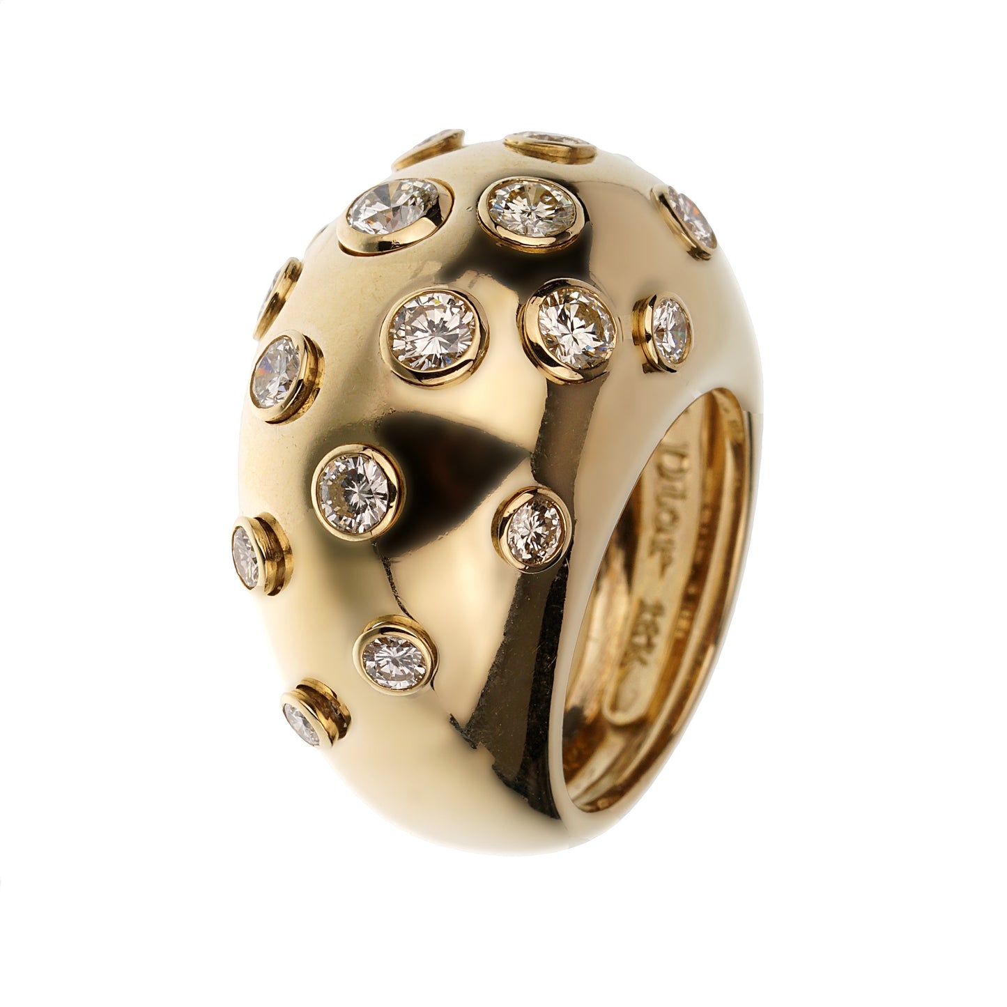 Christian Dior Vintage Bombe Diamond 18k Yellow Gold Cocktail Ring