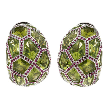 De Grisogono Peridot Ruby 18k White Gold Hoop Earrings