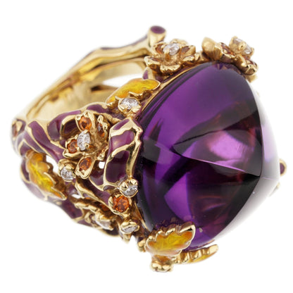 Dior Diorella Amethyst 18k Yellow Gold Diamond Cocktail Ring Sz 6 1/4