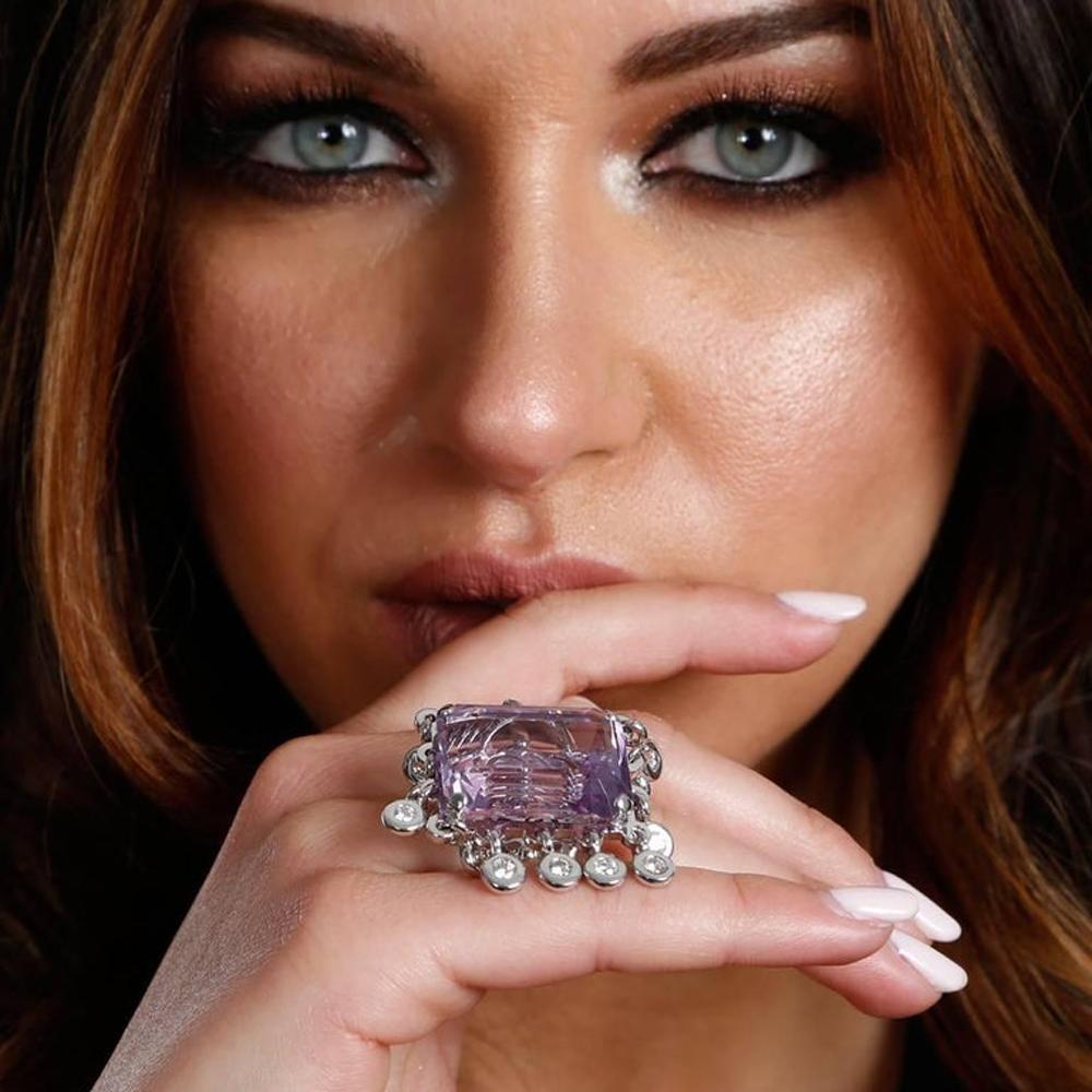 Dior Emerald Cut Amethyst Diamond Gold Ring Sz 6 1/2