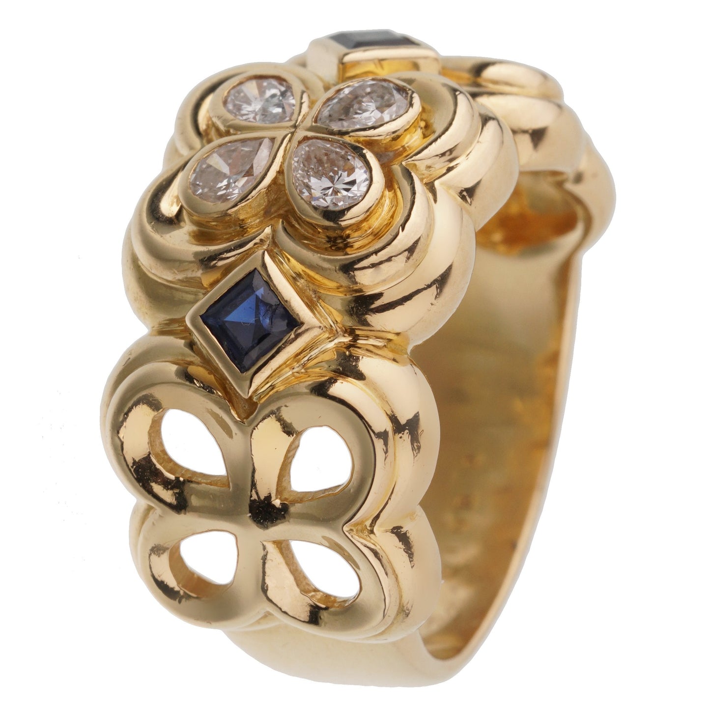 Dior Sapphire Diamond Yellow Gold Cocktail Ring Sz 6 3/4