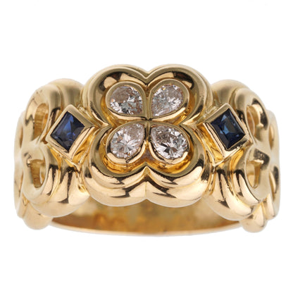 Dior Sapphire Diamond Yellow Gold Cocktail Ring Sz 6 3/4