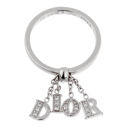 Dior 18k White Gold Diamond Dangling Ring Sz 5