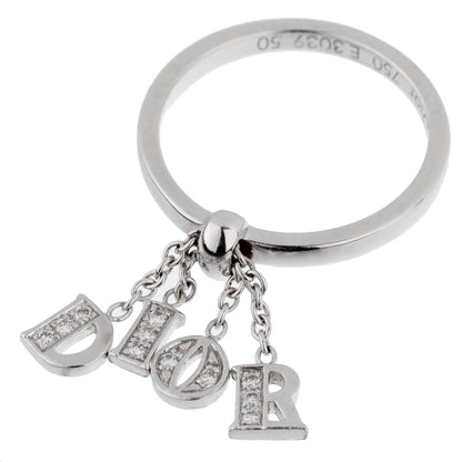 Dior 18k White Gold Diamond Dangling Ring Sz 5