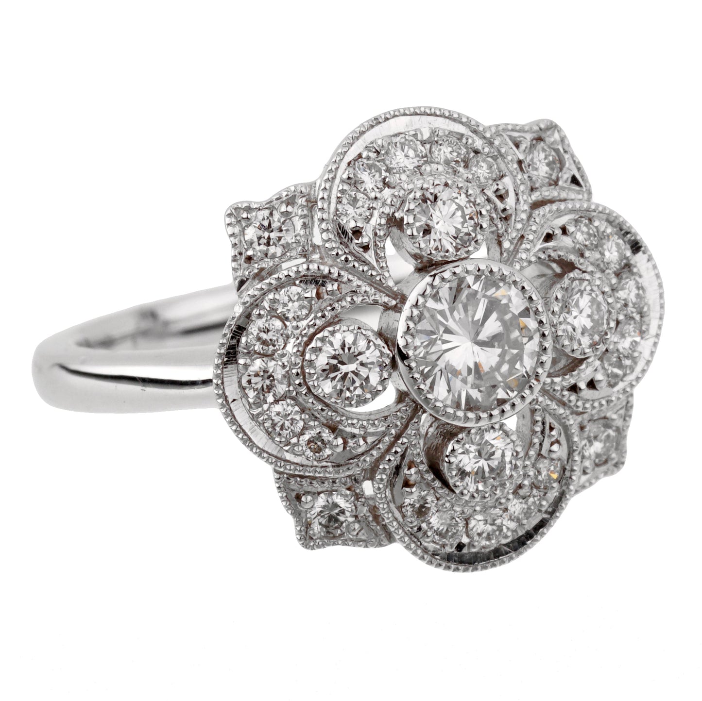 Estate Art Deco Style Platinum Diamond Cocktail Ring