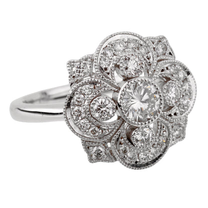Estate Art Deco Style Platinum Diamond Cocktail Ring