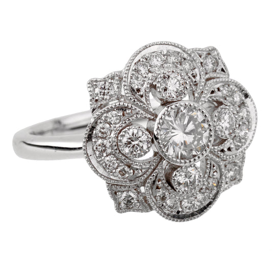 Estate Art Deco Style Platinum Diamond Cocktail Ring