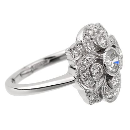 Estate Art Deco Style Platinum Diamond Cocktail Ring