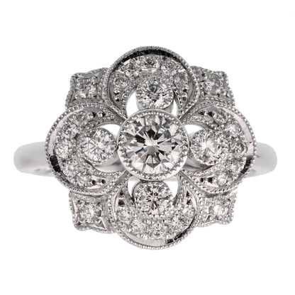 Estate Art Deco Style Platinum Diamond Cocktail Ring