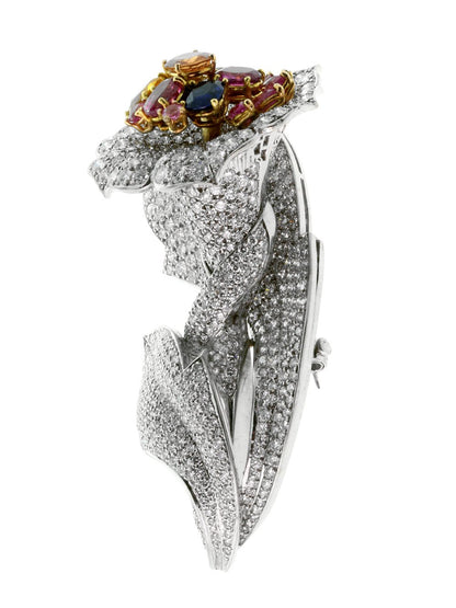 Estate Diamond & Sapphire Gold Brooch
