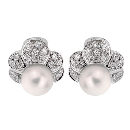 Estate Pearl Diamond White Gold Earrings