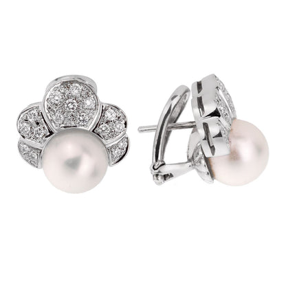 Estate Pearl Diamond White Gold Earrings