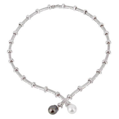 Estate Pearl Diamond White Gold Necklace