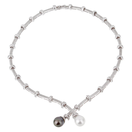 Estate Pearl Diamond White Gold Necklace