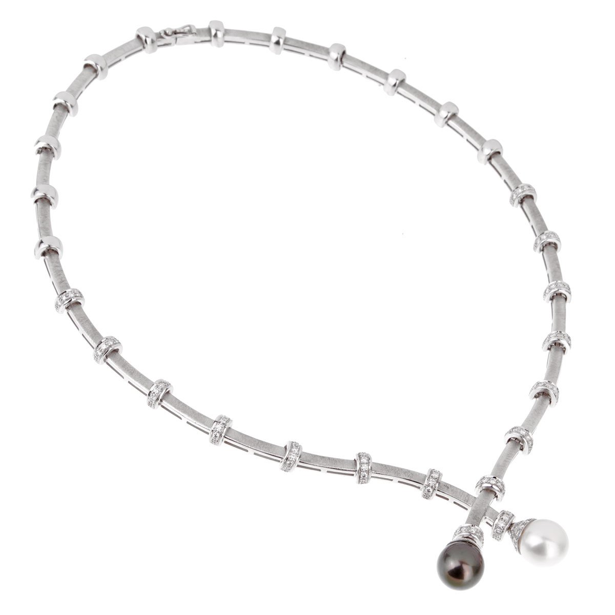 Estate Pearl Diamond White Gold Necklace