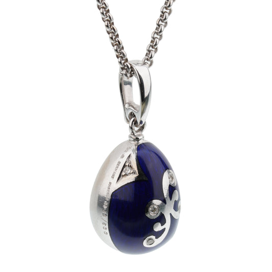 Faberge Egg Enamel Diamond White Gold Pendant Necklace