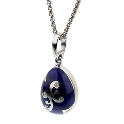 Faberge Egg Enamel Diamond White Gold Pendant Necklace