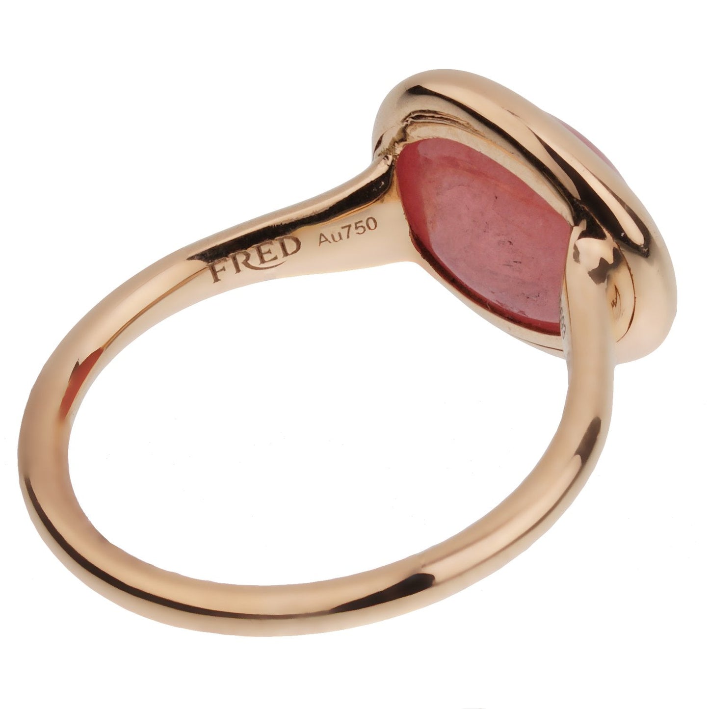 Fred of Paris 3ct Pink Quartz Cabochon 18k Rose Gold Cocktail Ring Sz 4 3/4