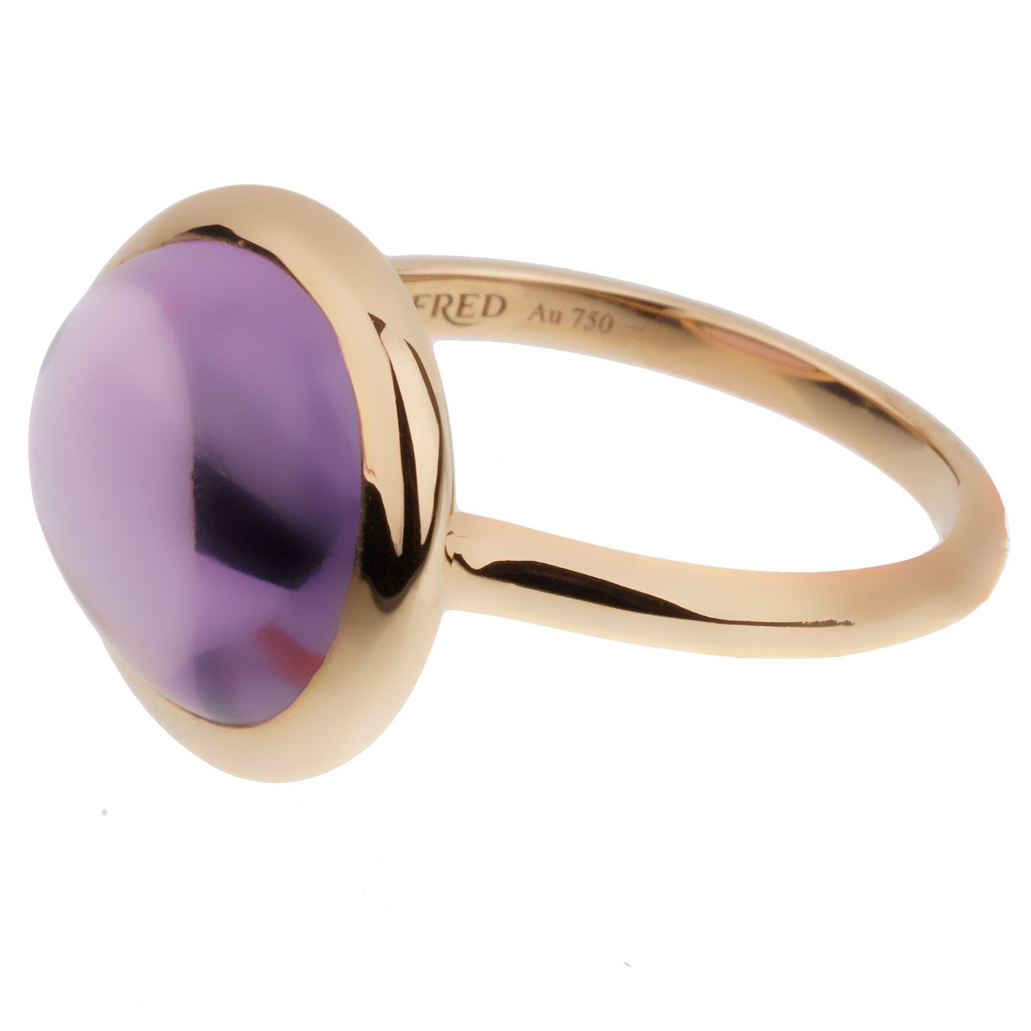 Fred of Paris 7ct Amethyst Cabochon 18k Rose Gold Cocktail Ring Size 6