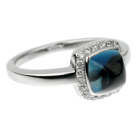 Fred of Paris London Blue Topaz Sugar Cube Diamond 18k White Gold Ring Sz 4 3/4