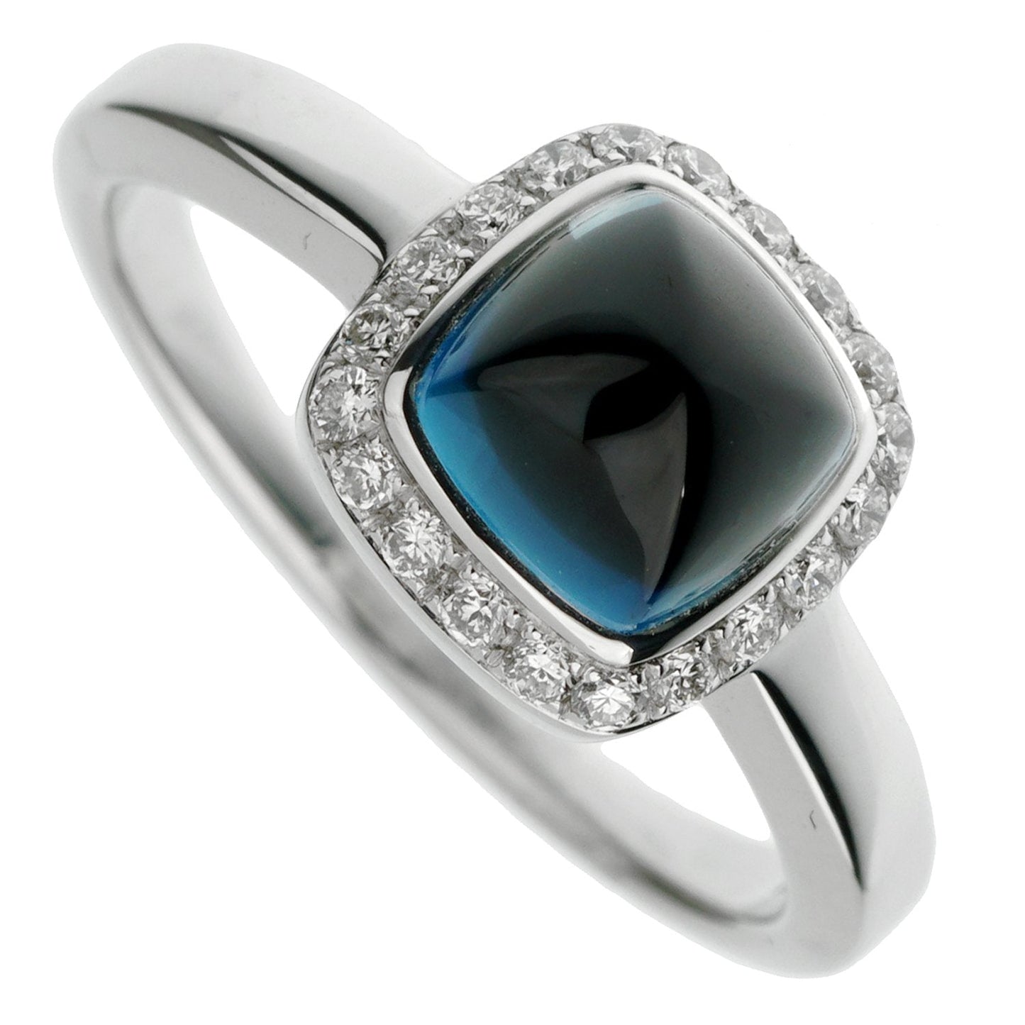 Fred of Paris London Blue Topaz Sugar Cube Diamond 18k White Gold Ring Sz 4 3/4